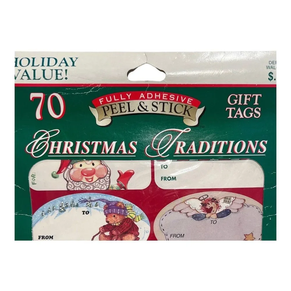 Lot of 2  Peel & Stick Vtg Christmas Gift Tags‎ (70) Smaller (20) Large Foil USA